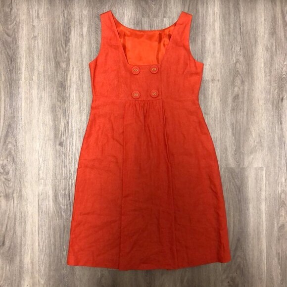 Talbots Women's Size 8 Dress Pure Irish Linen Orange Coral Pleated High Collared - Picture 2 of 8